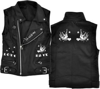   Graphic Moto Sleeveless Leather Jacket Vest Gilet Asymmetrical Zip
