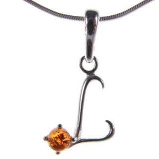   AMBER STERLING SILVER 925 ALPHABET LETTER L PENDANT NECKLACE JEWELLERY