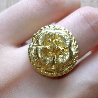   fashio​n ❀ CAMiLLA FLOWER ❀ dome circle gold brass ring SZ 6.5