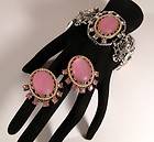 Vintage Huge Selro Pink Moonstone Faux Pearl & Rhinestone Bracelet 