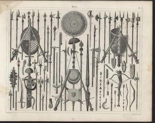 Spears Swords Various Weapons c. 1850 Heck antique detailed engraving