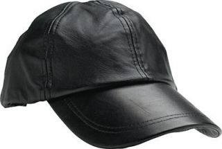   Black Solid Leather Baseball Ball Cap Hat Biker Trucker Sports Visor
