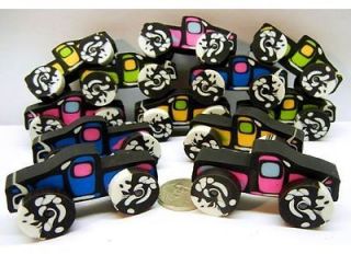 LOT of 12 Erasers MONSTER TRUCKS Wheels School Supply or Birthday 
