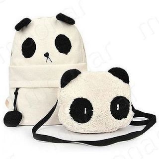 2PCS NWT Student Canvas Panda Book School Bags Backpack +Small 
