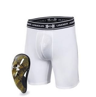 Under Armour Mens Heatgear Compression Shorts with Sports Cup White
