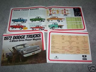 1972 DODGE POWER WAGONS 4 WHEEL DRIVE PICKUP TRUCK BROCHURE, SALES 