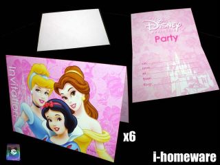 Princess Disney Birthday Party 6x Invitation Cards p070