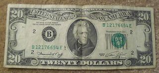 1974 $20 DOLLAR BILL DISTRICT SERIES B NEW YORK NY TWENTY SMALL HEAD 