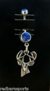 Silver buck deer hunting blue double gem belly naval ring new
