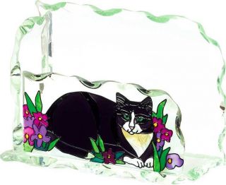 Stained Glass TIFFANY BLACK CAT CATS Business Card Holder