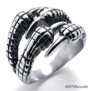 Mens Silver Dragon Claw Stainless Steel Ring Size 7,8,9,10,11,12,13 