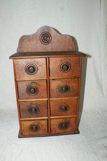 Antique Primitive Apothecary Spice Chest Cabinet 8 Drawer
