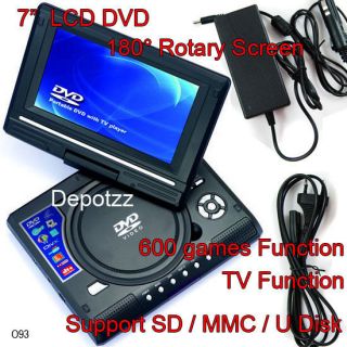 Supersonic 7 TFT Portable DVD CD MP3 Player w/TV Tuner USB&SD CARD 