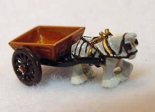   ENGLISH PEWTER MINIATURE HAND PAINTED VICTORIAN TOY HORSE & CART