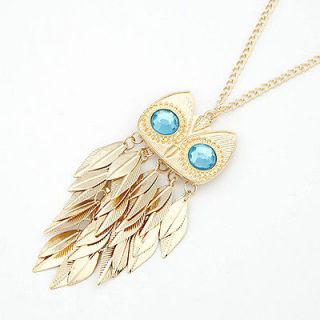 Fashion 1pcs Gold Plated Long Chain Leaf Owl Pendant Costume Necklace 