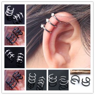 2PC Clip Ear Cuff Cartilage Helix Wrap Circle Earrings Stainless Steel 