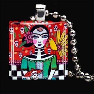Day of the Dead Charm Necklace Jewelry Silver Glass Mexican Folk Art 