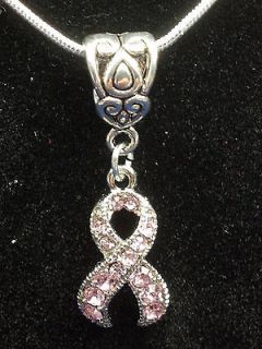   Cancer Awareness Necklace 18 Carat White Gold Charm 925 Silver V 1 BCA
