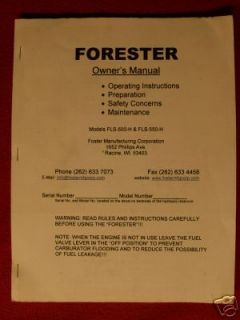 Forester Log Splitter Owners Manual Parts FLS 500 550 H