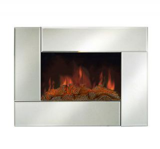 Wall Mounted Electric Fireplace Warm Heater Mirror Glass Metal Frame W 