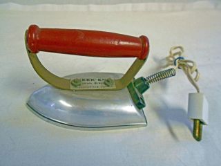 Antique Collectable Childs Electric Clothes Iron w/ Red Wooden Handle