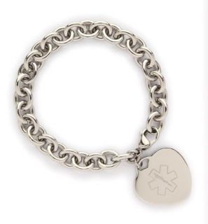 Stainless Heart Charm Medical ID Link Bracelet   Diabetes   Decals  or 