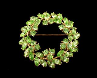 Vintage Trifari Sparkling Green Rhinestone Christmas Brooch