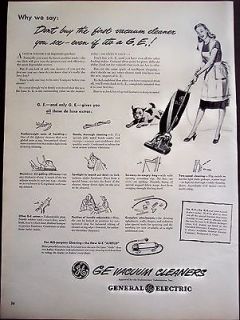 1946 lady & dog General Electric De Luxe Vacuum Cleaner vintage ad