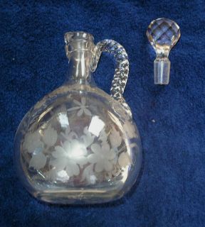   SIZE Crystal Cruet Bottle Or Liquor Decanter Etched Butterfly Design