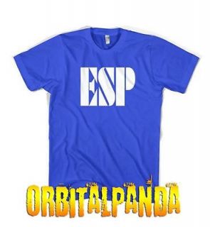 Blue T Shirt with White ESP logo   guitar les paul ltd
