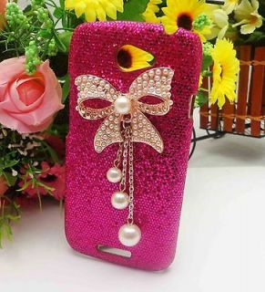   Shiny Deluxe Small Bow Rose red Blingy Case Cover for HTC One S NEW