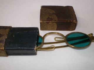 Antique Brass Turn Pin Sunglass Spectacles with Original Case Circa 