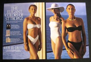  Suntan Girls in Swimsuits Bain de Soleil Tanning Oils 90s Print Ad