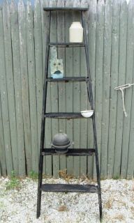 Vintage Wooden 9 Step Ladder Shelf   These Ladders Lean to Make Great 