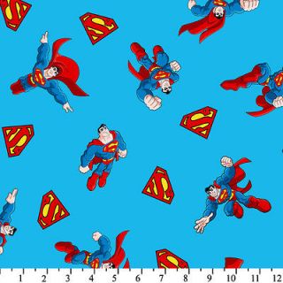 Super Friends Superman Figures Light Blue Fabric by the Yard