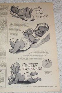 1947 Gripper Fasteners diaper Baby Pants CUTE art AD