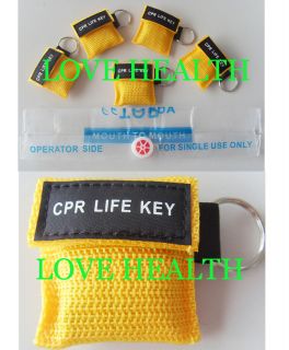 10 CPR MASK WITH KEYCHAIN CPR FACE SHIELD AED YELLOW POUCH