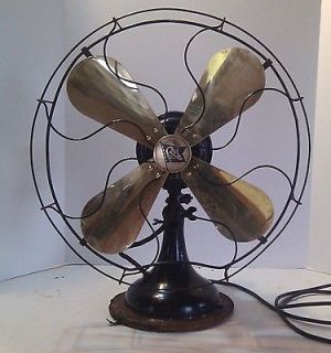   Robbins Myers 3 Speed Oscillating Fan Large Table Desk RM Brass Blades