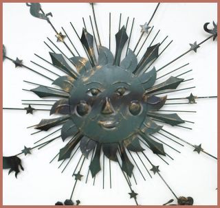 Large Sun Sunburst Horoscope Metal Wall Sculpture Mid Century Modern