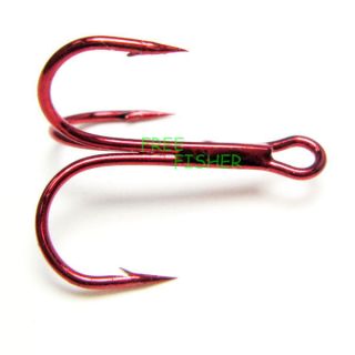 100 pcs fishing treble hooks with eye Round bent 35656 red 6#