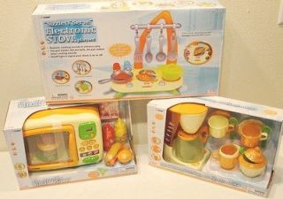 Pretend Kitchen Appliances Kids STOVE COFFEE MAKER MICROWAVE OVEN Play 