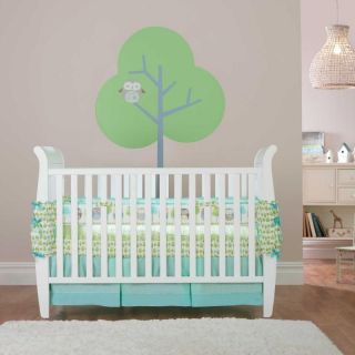   Blue Green Tree w/ Single Spotted Owl Neutral Baby Crib Bedding Set