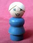 Vintage Fisher Price Little People Wooden Blue Old Woman With White 