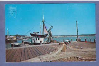 0712* CAPE COD MA CHROME PC WELLFLEET HARBOR ~ FISHING BOATS 1974