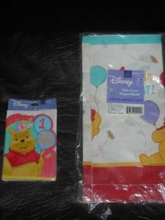   Pooh 1st Birthday party Supplies tablecover invites Disney Pooh Party