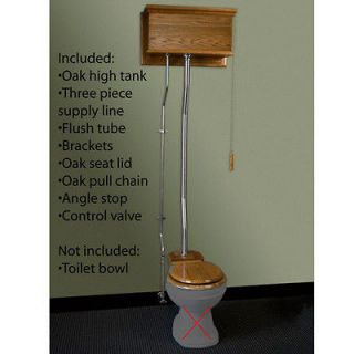 Oak High Tank Toilet   Fits Elongated Bowl   Chrome
