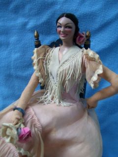 VINTAGE CLOTH FLAMENCO DANCER DOLL CLAY ? HEAD MADE IN SPAIN 17 WITH 