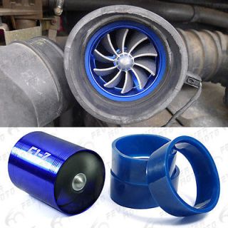 FM New Blue Double Turbo Turbine Charger Cool Air Intake Fuel Gas 