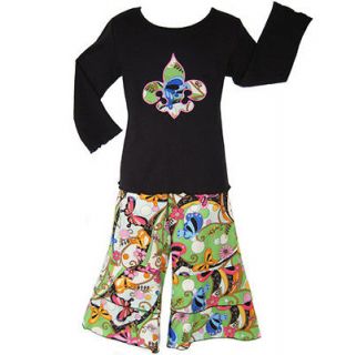   5T Trendy Boutique Fleur de Lis Clothing Cotton Pants & Shirt Set
