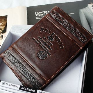 ROLENDIO Genuine Cow Leather Mens Passport Wallet J512
